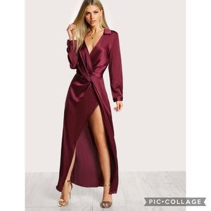 Gorgeous Burgundy Satin Maxi Dress